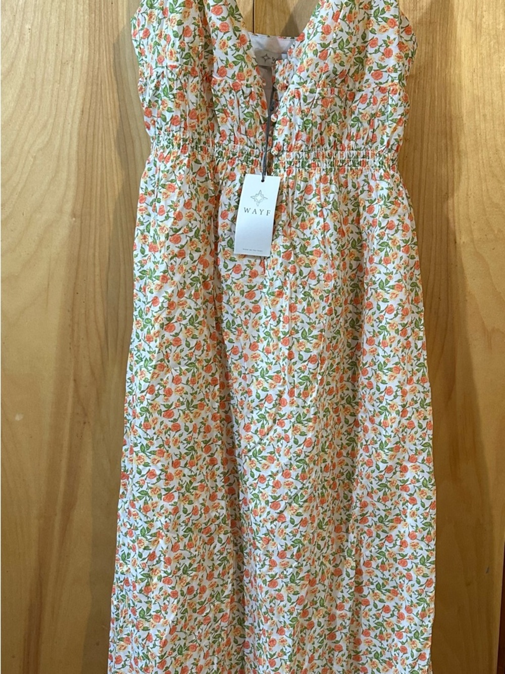 NWT Wayf White Women Midi Dress with Orange & Green Floral Print Size: Medium